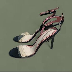 Zara Black Patent and Pink-Trim Clear Strap Stiletto Heels
